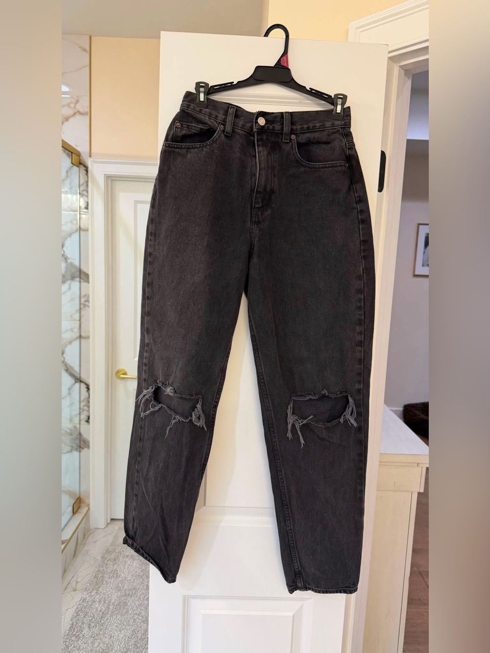 ASOS Black High-Rise Distressed Knee Jeans